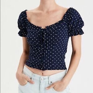American Eagle Polka Dot Puff Sleeve Top